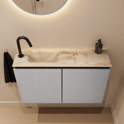 MONDIAZ TURE-DLUX Meuble WC 80cm Plata. EDEN lavabo Frappe position gauche. Avec 1 trou de robinet.