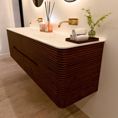 Mondiaz CIRO-DLUX Badkamermeubelset - 170x45x50cm - Solid surface wastafel Opalo - 2 wasbak Dubbel - zonder kraangaten - 4 lades - Ruby