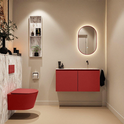 MONDIAZ TURE-DLUX meuble WC 100 cm Fire. EDEN lavabo Glace position droite. Sans trou de robinet.