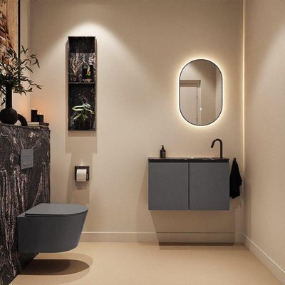 MONDIAZ TURE-DLUX 80cm toiletmeubel Dark Grey. EDEN wastafel Lava positie rechts. Met 1 kraangat.