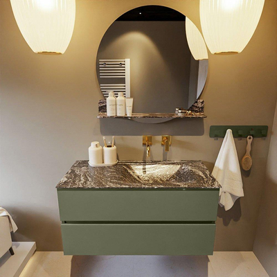 Mondiaz VICA-DLUX Ensemble de meuble de salle de bain - 100cm - meuble sous-vasque armée - 2 tiroirs - lavabo encastrée nuage droite - sans trous de robinet - version haute de 60cm - lave