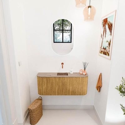 Mondiaz JOYA-DLUX 103.2cm toiletmeubel - ronding links en rechts kleur Oak - Wastafel FAYE positie Midden Zonder kraangat kleur Arena.
