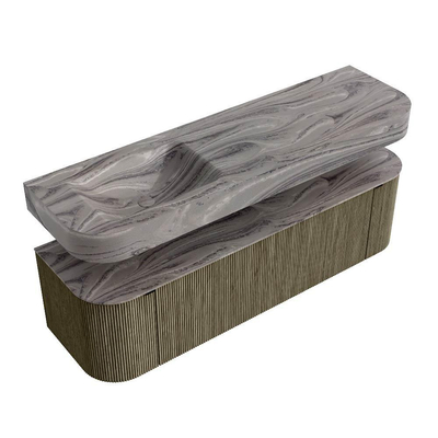 MONDIAZ THOR-DLUX 160cm meuble de salle de bains arrondi gauche + droite couleur Shadow avec 1 tiroir et 2 portes. Vasque suspendue CLOUD Gauche sans trou de robinet couleur Sombra.