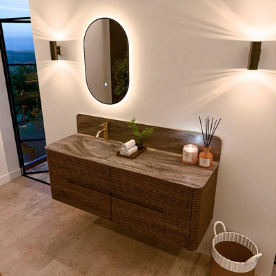 Mondiaz CIRO-DLUX Ensemble meuble de salle de bains - 140x45x50cm - Vasque solid surface Oza - 1 cuve à gauche - 1 trou de robinet - 4 tiroirs - Dusk