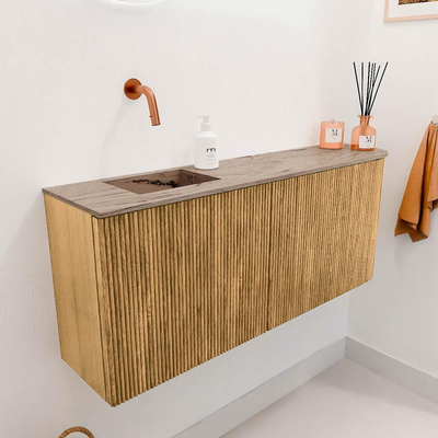Mondiaz JOYA-DLUX 101.6cm toiletmeubel - ronding rechts kleur Oak - Wastafel FAYE positie Links Zonder kraangat kleur Arena.