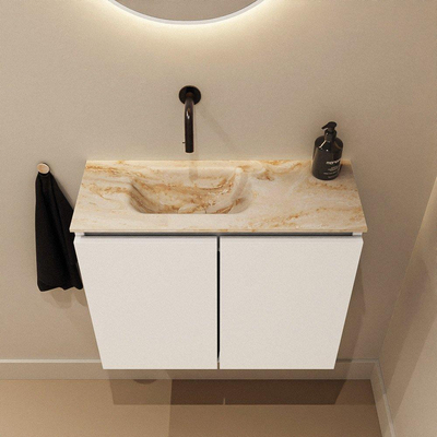 MONDIAZ TURE-DLUX Meuble WC 60cm Talc. EDEN lavabo Frappe position gauche. Sans trou de robinet.