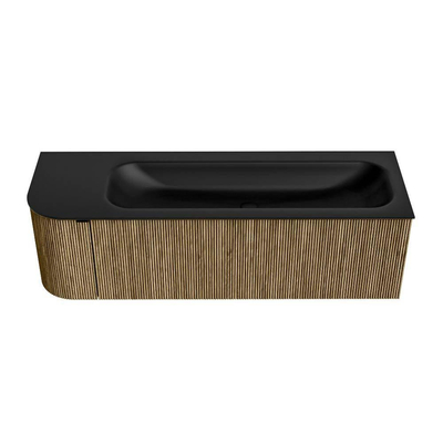 Mondiaz KURVE Ensemble meuble de salle de bains - 145x46x40cm - 1 tiroir - 1 porte - lavabo solid surface - droite - 2 trous de robinet - Dusk