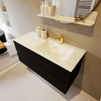 Mondiaz VICA-DLUX Ensemble de meuble de salle de bain - 110cm - meuble sous-vasque urban - 2 tiroirs - lavabo encastré cloud droite - 1 trou de robinet - version haute de 60cm - opalo