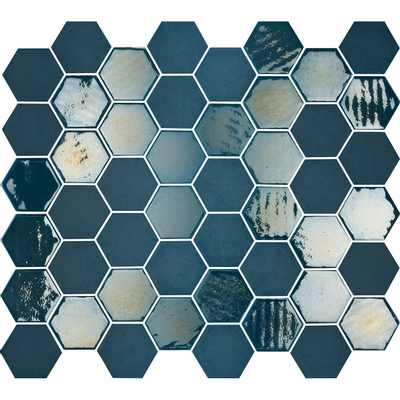 The Mosaic Factory Valencia Carrelage mosaïque hexagonal 27.8x32.5cm pour mur et sol et pour l'intérieur et l'extérieur résistant au gel Bleu mat et brillant