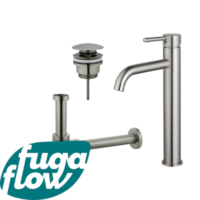 FugaFlow Eccelente Sobrado Badkamer Wastafelkraanset - verhoogde wastafelkraan - klikwaste plug - design sifon - PVD Geborsteld RVS
