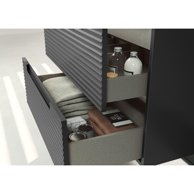 Saniclass Prime Balance Ensemble meuble de salle de bains - 60x55x45cm - 1 vasque ovale en céramique blanche - 1 trou de robinet - 2 tiroirs - miroir rectangulaire - anthracite mat