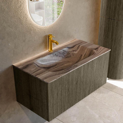 MONDIAZ KURVE-DLUX Meuble de salle de bains 90cm couleur Shadow avec 1 tiroir et 0 porte. Lavabo BIG SMALL Central 1 trou de robinet Sombra.