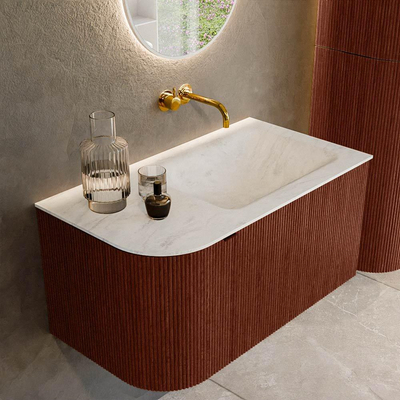 Mondiaz KURVE-DLUX Ensemble de meuble de salle de bains - 85x46x40cm - 1 tiroir - 1 porte - lavabo solid surface - droit - sans trou de robinet - Ruby
