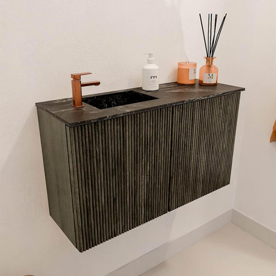 Mondiaz JOYA-DLUX 70cm meuble de toilette - couleur Shadow - Vasque FAYE position Gauche 1 trou de robinet couleur Lava.