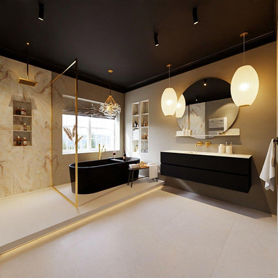 MONDIAZ VICA-DLUX Ensemble meuble de salle de bains - 150cm - meuble bas Urban - 2 tiroirs - vasque encastrée Cloud centrale - sans trous de robinet - version haute 60cm - Frappe