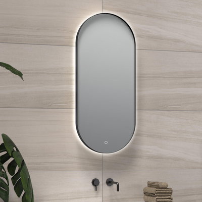 H&R Badmeubelen Oval 2.0 spiegel – ovaal – 40x90 cm – indirecte LED rondom – spiegelverwarming – Zwart mat