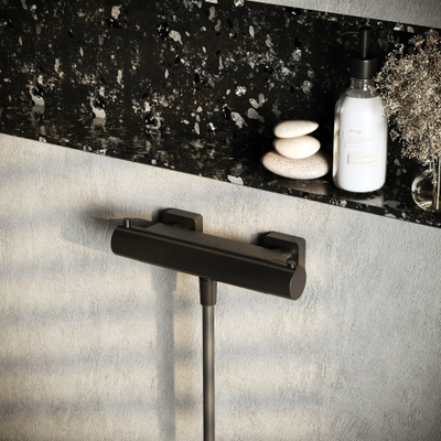 Hotbath Gal Thermostatische Douchemengkraan met 1/2" onderaansluiting Geborsteld Gunmetal PVD SHOWROOMMODEL