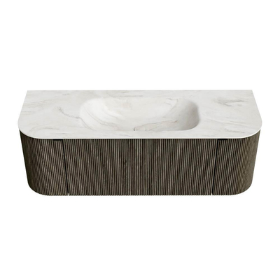 Mondiaz KURVE-DLUX Ensemble de meuble de salle de bains - 130x46x40cm - 1 tiroir - 2 portes - vasque solid surface - centrale - sans trou de robinet - Shadow