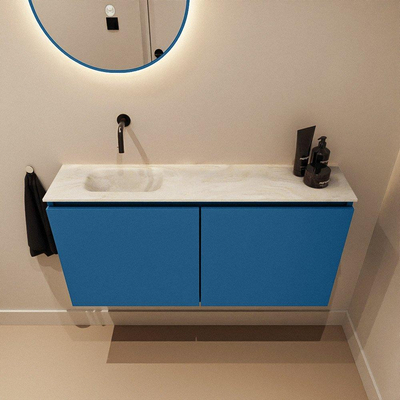 MONDIAZ TURE-DLUX 100cm meuble WC Jeans. EDEN lavabo Ostra position gauche. Sans trou de robinet.