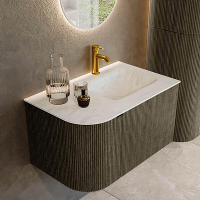 Mondiaz KURVE-DLUX Ensemble de meuble salle de bain - 75x46x40cm - 1 tiroir - 1 porte - lavabo en solid surface - droite - 1 trou de robinet - Shadow