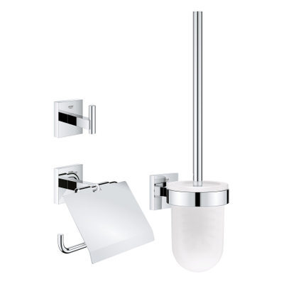 Grohe Start Cube Accessoireset 3-in-1 - closetrolhouder met klep - handdoekhaak - closetborstelgarnituur met glazen inzet - chroom
