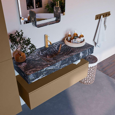 Mondiaz ALAN-DLUX Ensemble de meuble - 110cm - meuble Oro mat - 1 tiroir - Lavabo Cloud Lava suspendu - vasque Centre - 1 trou de robinet