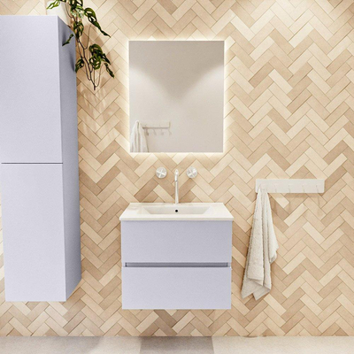 Mondiaz VICA Ensemble de meuble de salle de bain - 60cm - meuble sous-vasque cale - 2 tiroirs - lavabo denia milieu - 1 trou de robinet - 60cm version haute - blanc brillant