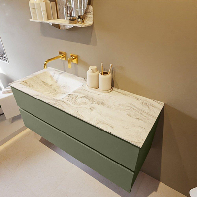 Mondiaz VICA-DLUX ensemble de meuble de salle de bain - 120cm - meuble sous-vasque armée - 2 tiroirs - lavabo encastré nuage gauche - sans trous de robinet - version haute de 60cm - glace