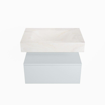 Mondiaz ALAN-DLUX Ensemble de meuble - 70cm - meuble - Clay mat - 1 tiroir - Lavabo Cloud Ostra suspendu - vasque Centre - 1 trou de robinet - Beige