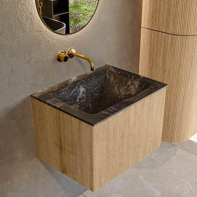 MONDIAZ KURVE-DLUX 60cm Meuble salle de bain - couleur Oak - 1 tiroir - vasque CLOUD centre - sans trou de robinet - couleur Lava