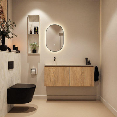 MONDIAZ TURE-DLUX Meuble toilette - 120cm - Washed Oak - EDEN - vasque Ostra - position gauche - sans trou de robinet