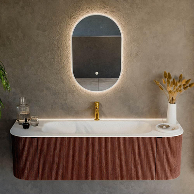 Ensemble de meuble Mondiaz KURVE - 150x46x40cm - 1 tiroir - 2 portes - lavabo en solid surface - centre - 1 trou de robinet - Ruby