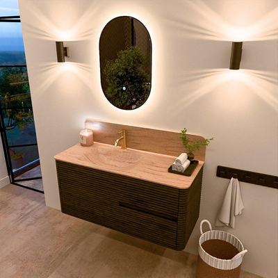 Mondiaz CIRO-DLUX Badkamermeubelset - 110x45x50cm - Solid surface wastafel Saba - 1 wasbak Links - 1 kraangat - 2 lades - Shadow