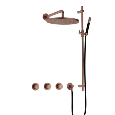 Hotbath Cobber IBS70 Regendoucheset - inbouw - 38.5cm wandarm - 30cm ronde hoofddouche - staafhanddouche - glijstang - PVD - koper geborsteld