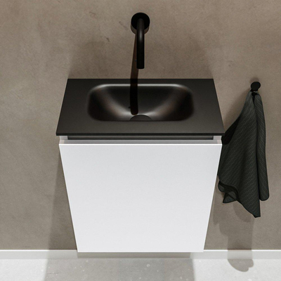 MONDIAZ TURE Toiletmeubel 40x23x50cm met 0 kraangaten 1 deuren talc mat Wastafel Eden midden Solid Surface Zwart