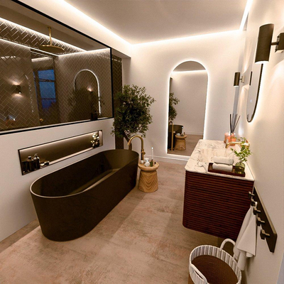 Mondiaz CIRO-DLUX Ensemble de meubles de salle de bains - 120x45x50cm - lavabo solid surface Glace - 1 vasque à droite - sans trous de robinet - 2 tiroirs - Ruby