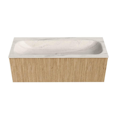 MONDIAZ KURVE-DLUX 120cm meuble de salle de bains couleur Oak avec 1 tiroir et 0 porte. Lavabo BIG LARGE Central 1 trou de robinet Meli.