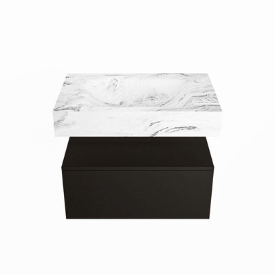 Mondiaz ALAN-DLUX Ensemble de meuble - 70cm - meuble Urban mat - 1 tiroir - Lavabo Cloud Glace suspendu - vasque Centre - 0 trous de robinet