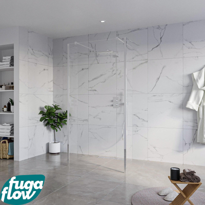 FugaFlow Eccelente Vetro Vrijstaande inloopdouche badkamer - 100x200cm - Helder - antikalk - 8mm veiligheidsglas - 2 zijwanden 40cm - met wandarmen en hoekprofielen - Chroom -