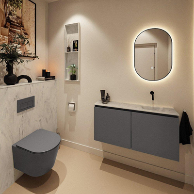 MONDIAZ TURE-DLUX 100cm meuble WC Dark Grey. EDEN vasque Opalo position droite. Sans trou de robinet.