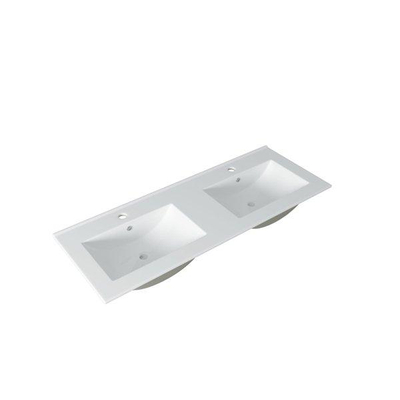 Saniclass Prime Blend Meuble de salle de bain - 120x55x46cm - 2 vasques rectangulaires en céramique blanc - 2 trous de robinet - 2 tiroirs - miroir rectangulaire - mat cotton (beige)