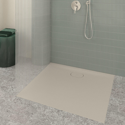 Villeroy & Boch Ecora douchebak - 100x90x3.5cm - afvoer lange zijde - almond (beige)