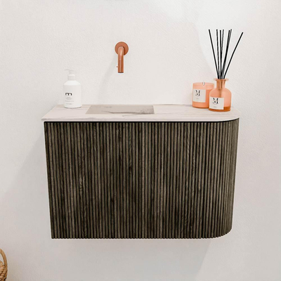 Mondiaz JOYA-DLUX 61.6cm toiletmeubel - ronding rechts kleur Shadow - Wastafel FAYE positie Links Zonder kraangat kleur Nata.