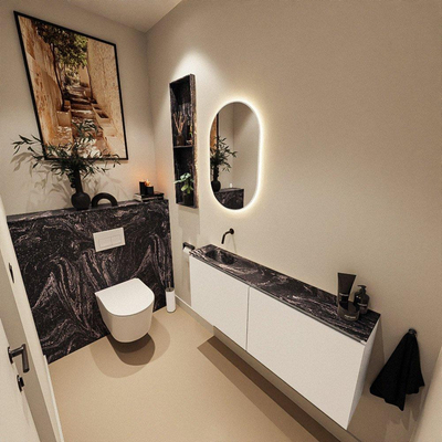 MONDIAZ TURE-DLUX Meuble toilette - 120cm - Talc - EDEN - vasque Lava - position gauche - sans trou de robinet