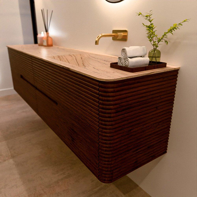 Mondiaz CIRO-DLUX Meuble de salle de bains - 190x45x50cm - Plan-vasque solid surface Arena - 1 vasque à droite - sans trous de robinetterie - 4 tiroirs - Ruby