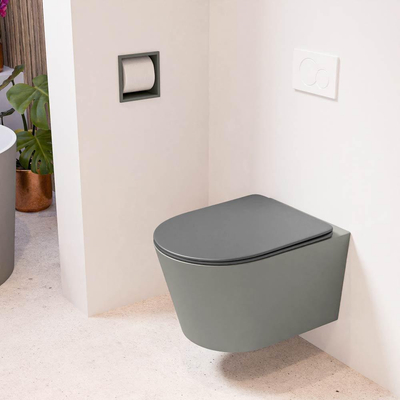 Mondiaz LAVIE hangtoilet – spoelrandloos – 36 x 53 cm – met softclose zitting – Smoke (lichtbruin), zitting Dark grey (grijs)