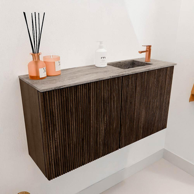 Mondiaz JOYA-DLUX 80cm toiletmeubel - kleur Walnut - Wastafel FAYE positie Rechts 1 kraangat kleur Oza.