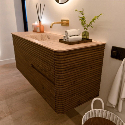 Mondiaz CIRO-DLUX Ensemble de meubles de salle de bains - 120x45x50cm - Plan-vasque solid surface Arena - 1 vasque au milieu - sans trous de robinet - 2 tiroirs - Dusk