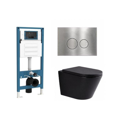QeramiQ Dely Ensemble de toilette - réservoir encastré Qeramiq Flush - abattant 35mm - plaque de commande en métal inox - boutons ronds - noir mat