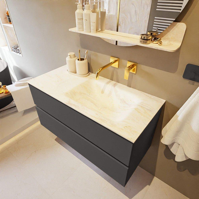 Mondiaz VICA-DLUX Ensemble de meuble de salle de bain - 100cm - meuble sous-vasque gris foncé - 2 tiroirs - lavabo encastré cloud droite - sans trous de robinet - version haute de 60cm - ostra